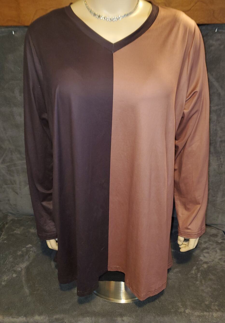 Pure Lady Tunic Dress  Chocolate and Mauve Full Sleeve 2X NWT